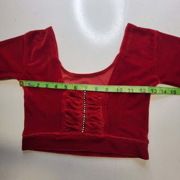 Red Velvet Crop Top Short Sleeve for Petite Women, Teens - XS/S - Picture 5 of 10